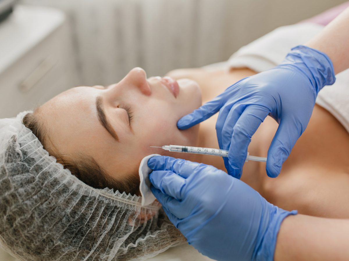 Skincare, cosmetology procedure of pretty woman in hospital. Rejuvenation, injecting, professional therapy, healthcare, plastic, botox, beauty